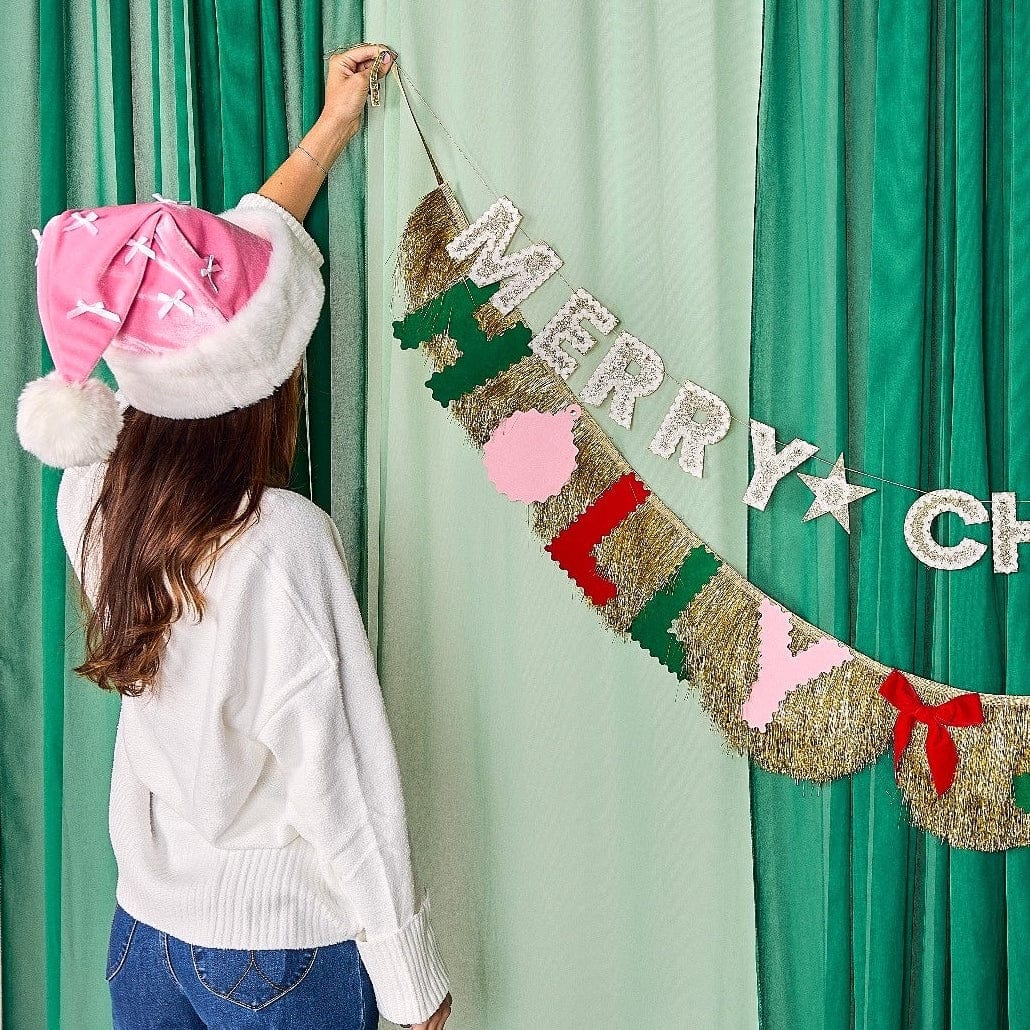 Pink Velvet & Bows Santa Hat