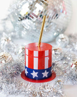 Party cup red, white, and blue with gold straw and top hat
