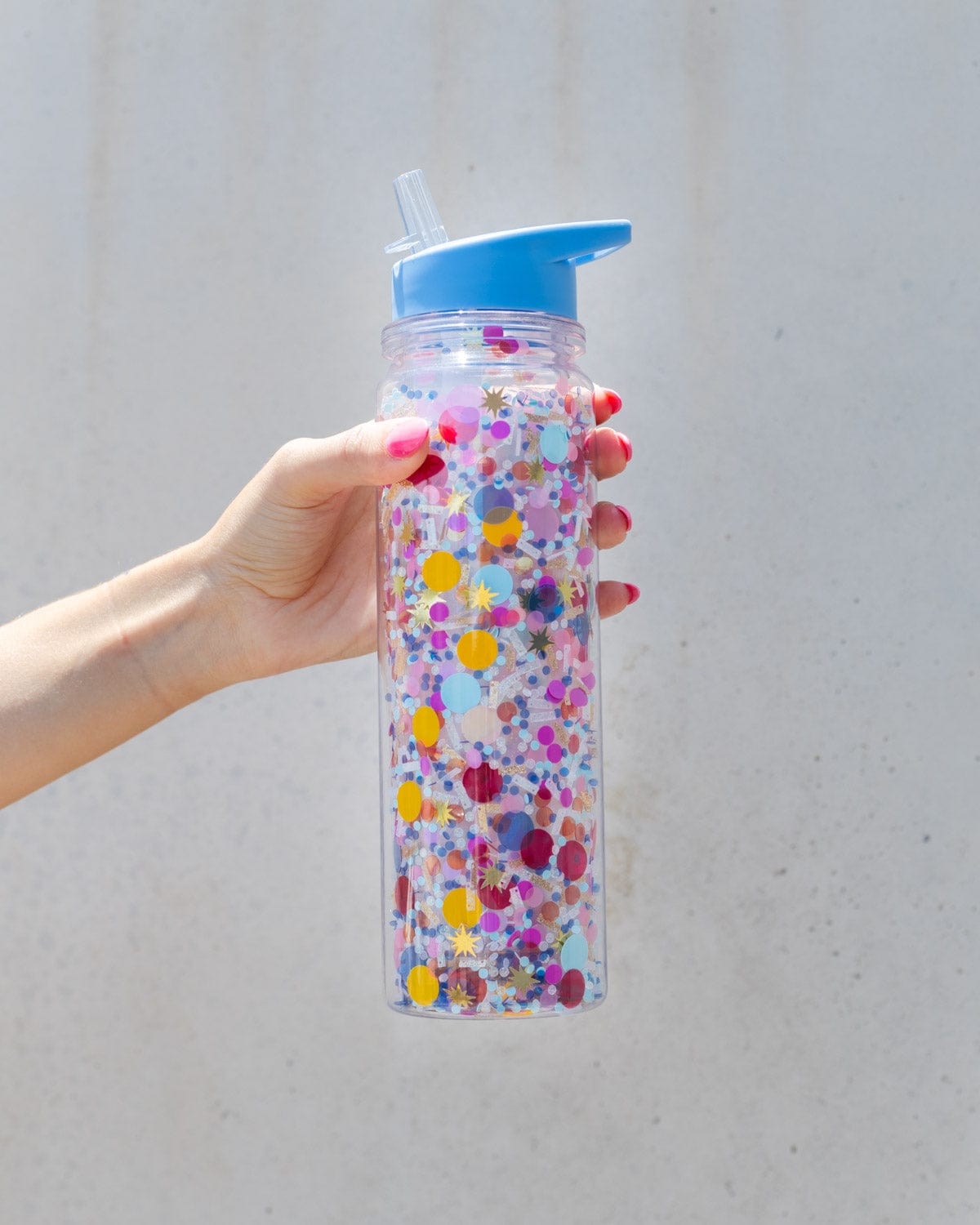 Multicolor Confetti Water Bottle with Straw