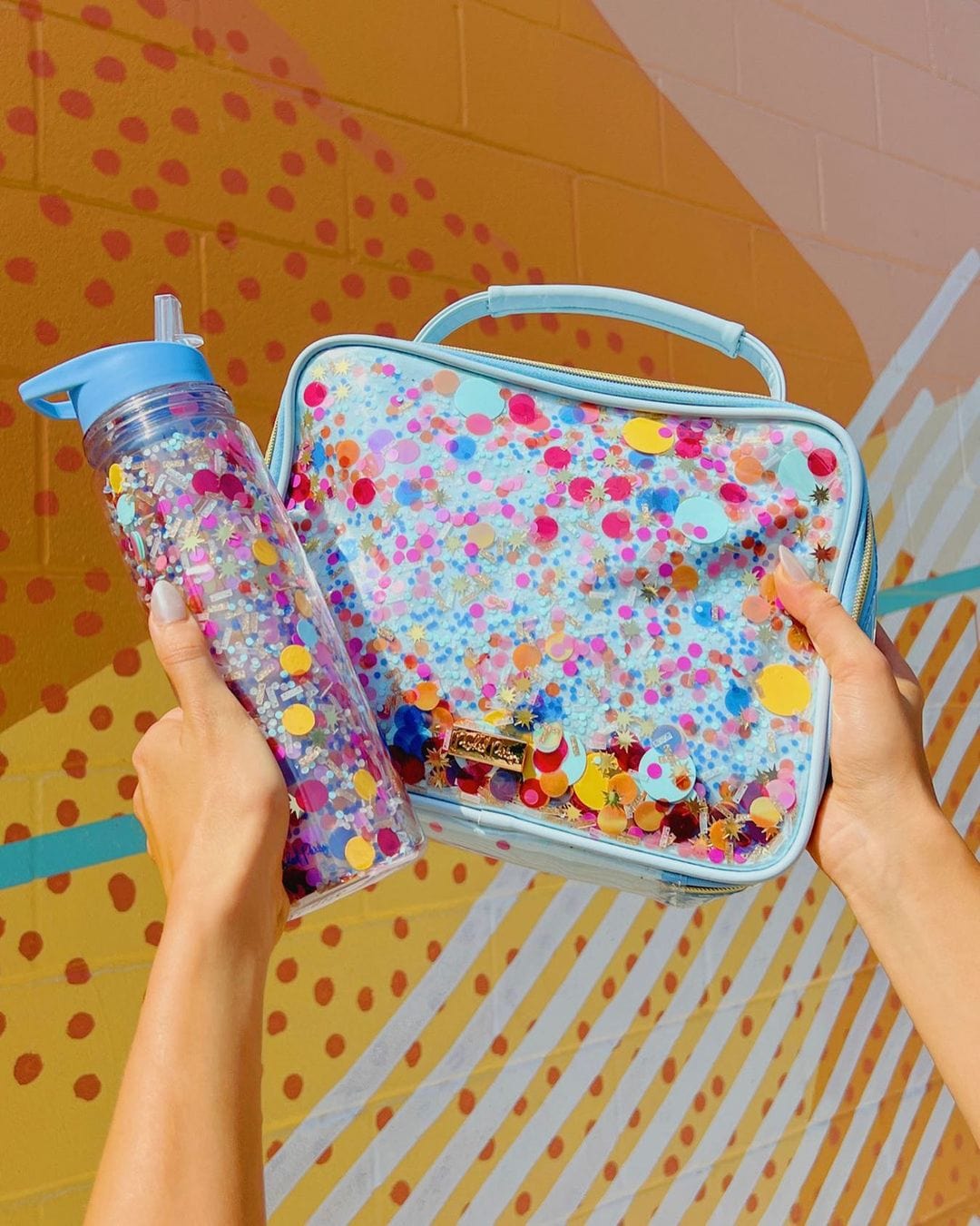 Multicolor Confetti Water Bottle with Straw