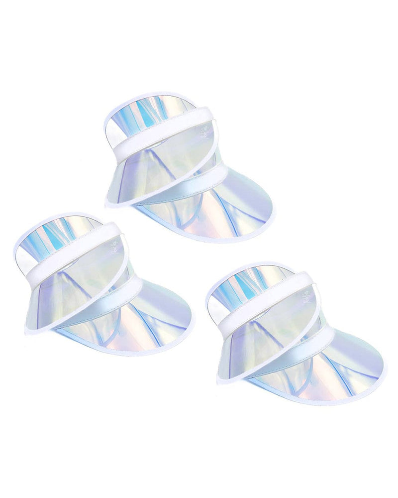 transparent, silver, holographic hat visor for women beach sun party