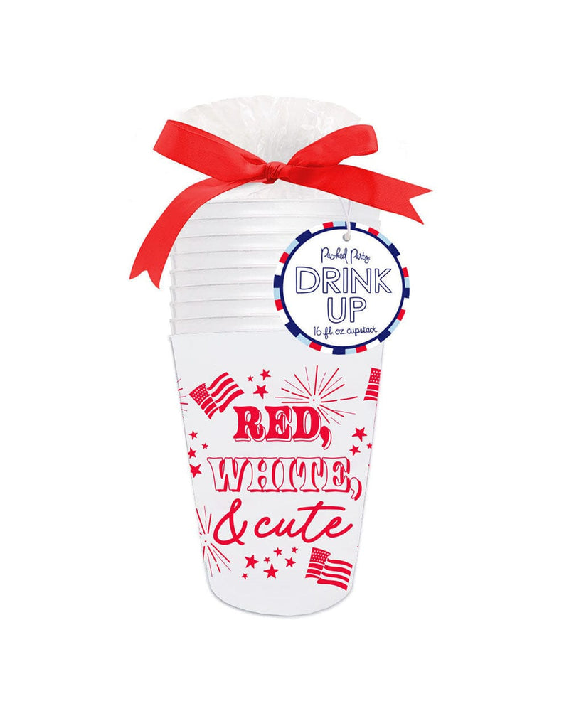 Red, White, & Cute Shatterproof Reusable Stackable Cups (Set of 10)