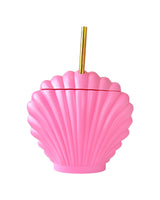 Pink novelty shell cup with gold straw