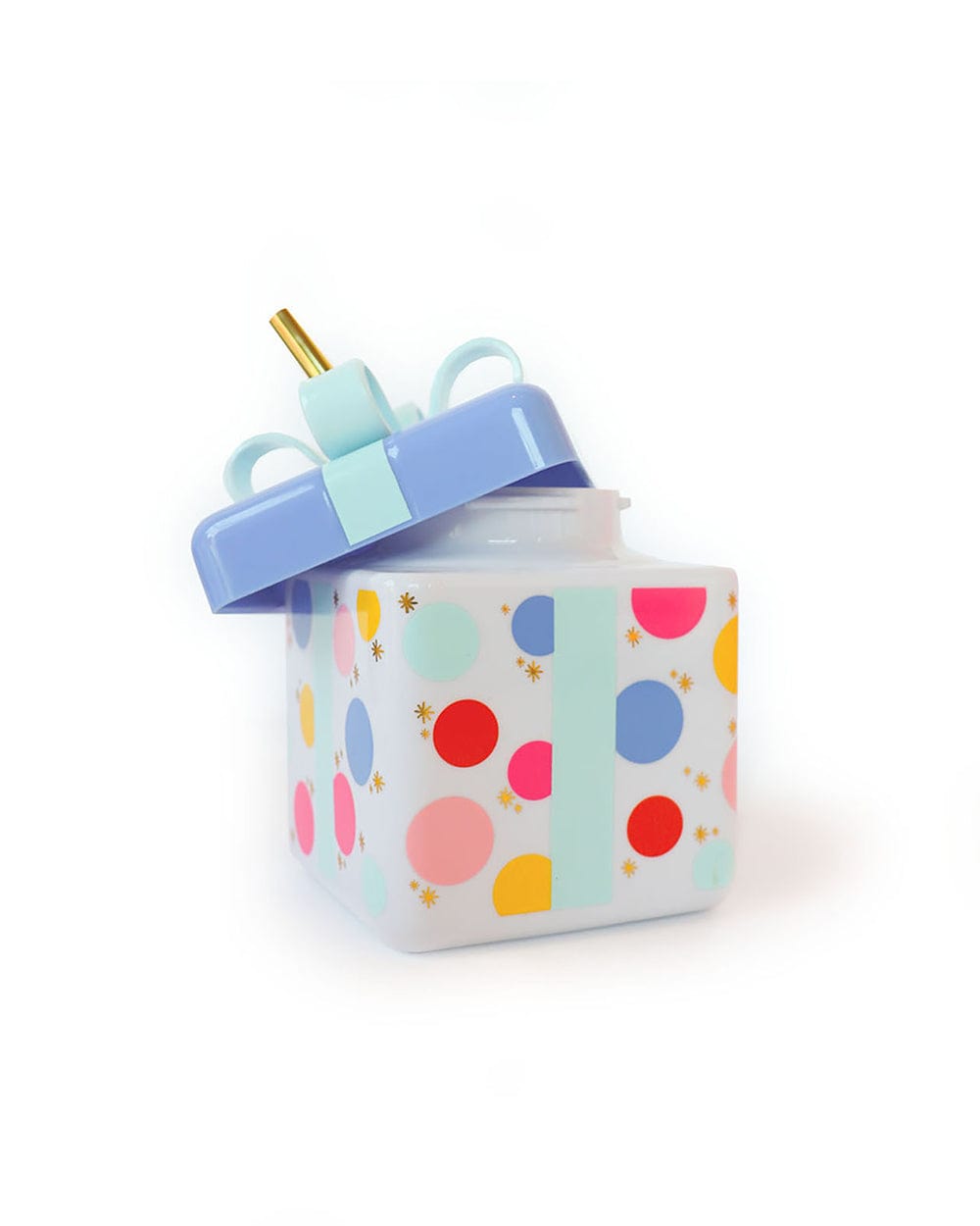 Gold electroplated straw and screw top lid on reusable present sipper 