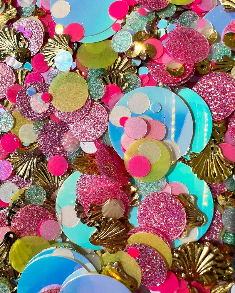 Confetti mix, beach, pink, blue, holographic, gold seashell and glitter