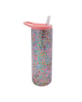 Insulated stainless steel sipper with flip top lid.