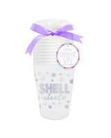 Shatterproof, reusable clear plastic cupstack with silver holographic lettering