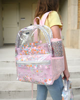 Mesh pocket for water bottle for school daily use. Girly bag backpack.