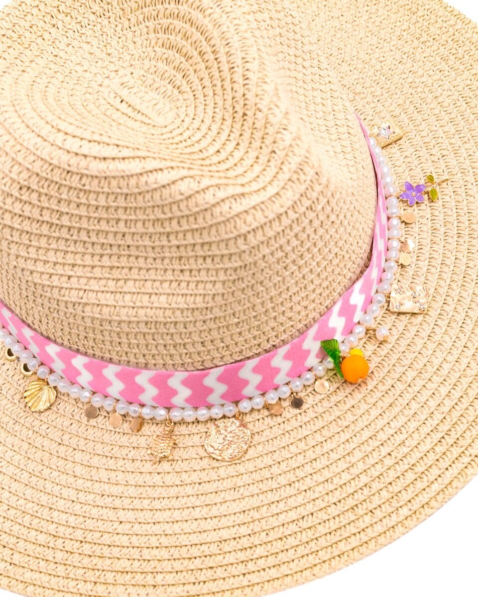 Straw Sun Hat with Charms
