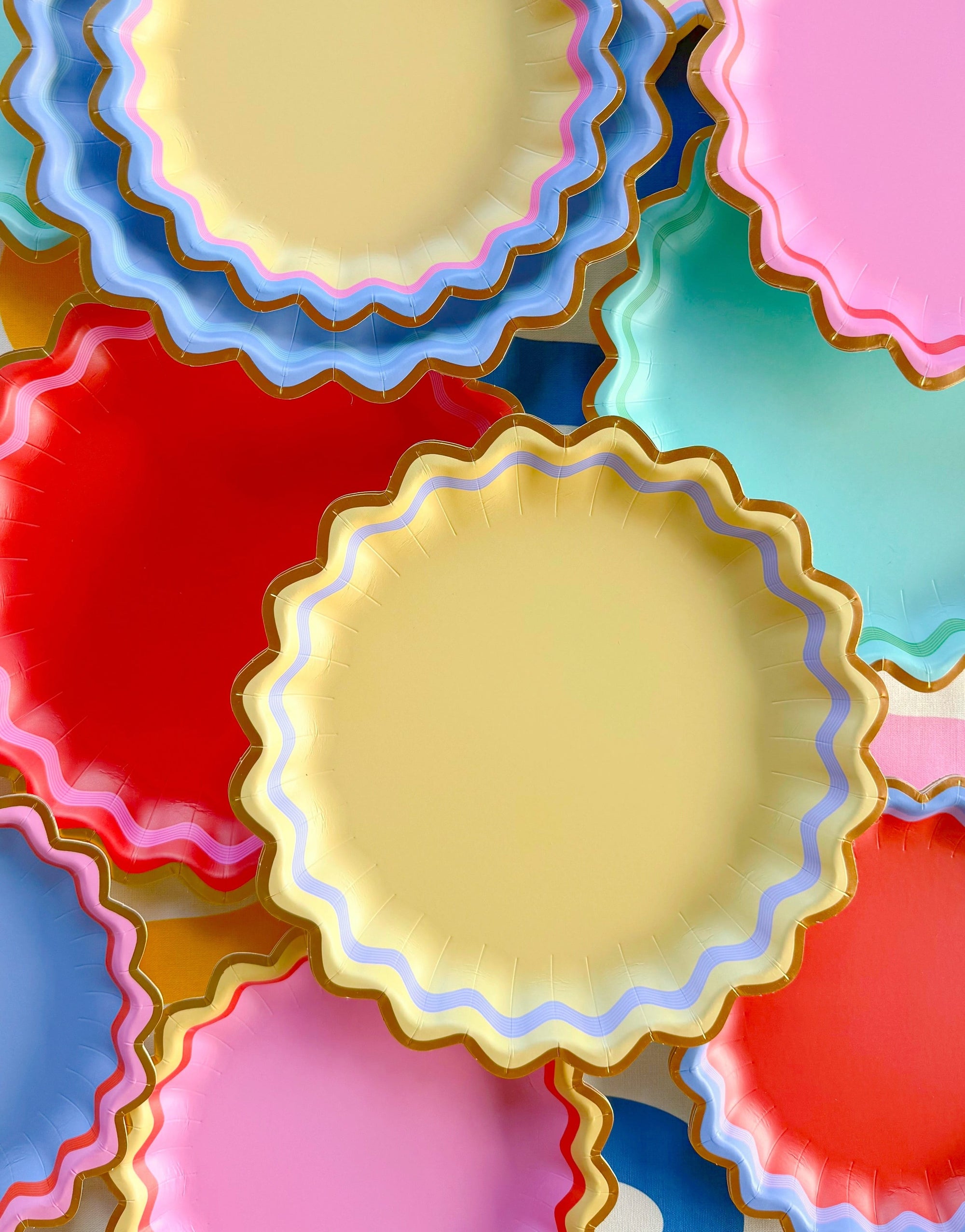 Rainbow Ric Rac Assorted Dessert Plates (10 ct, 5 colors)