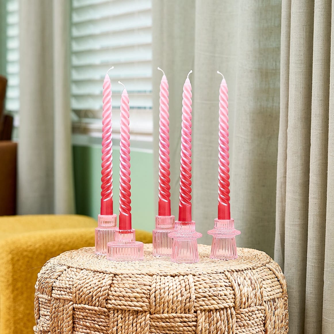 Pretty in Pink Ribbed Glass Candle Holders