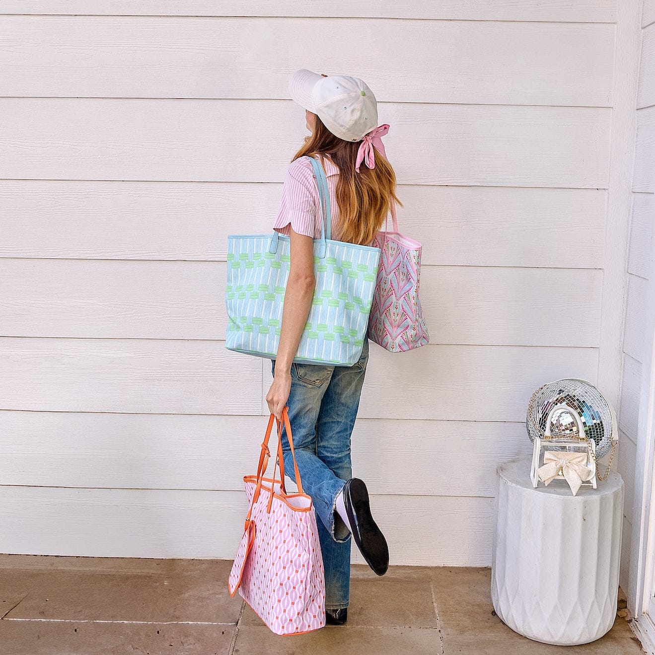Blue Latice Oversized Tote with Wallet