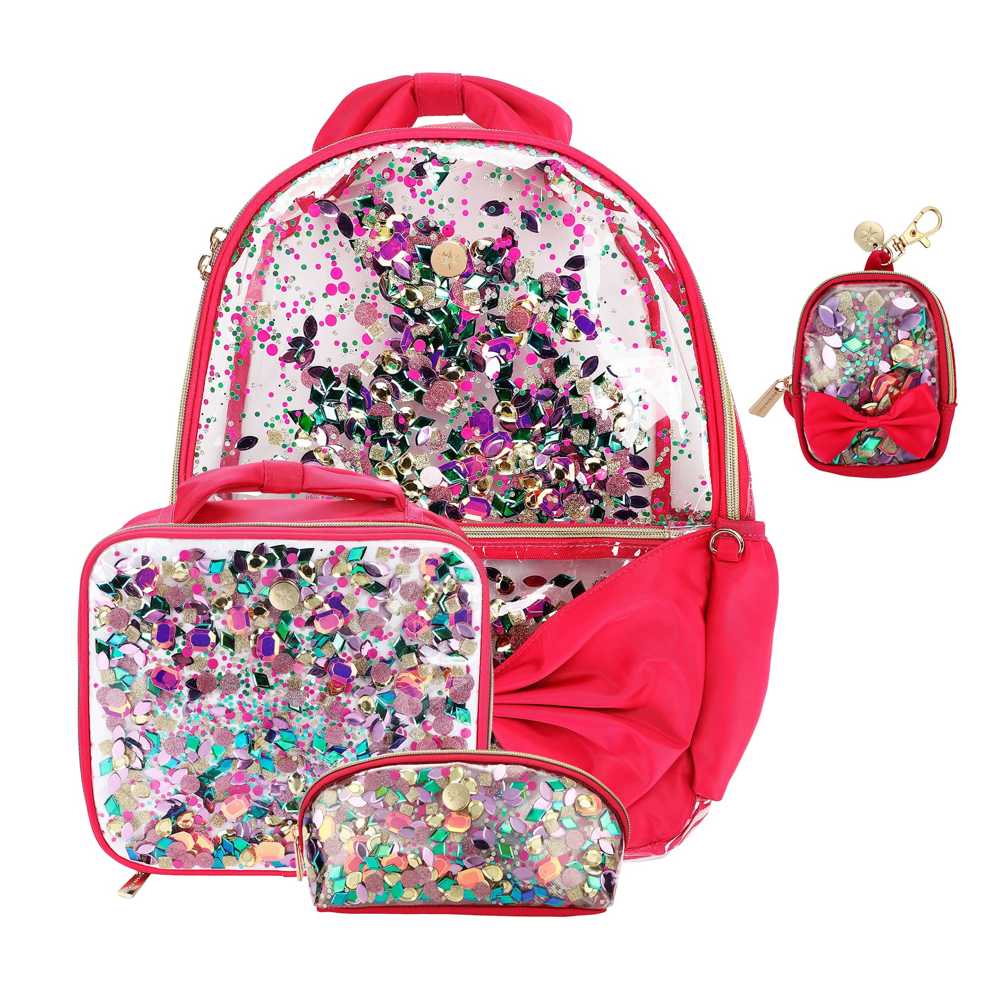 Mini Clear Bow & Jewels Confetti Backpack Bag Charm by Packed Party