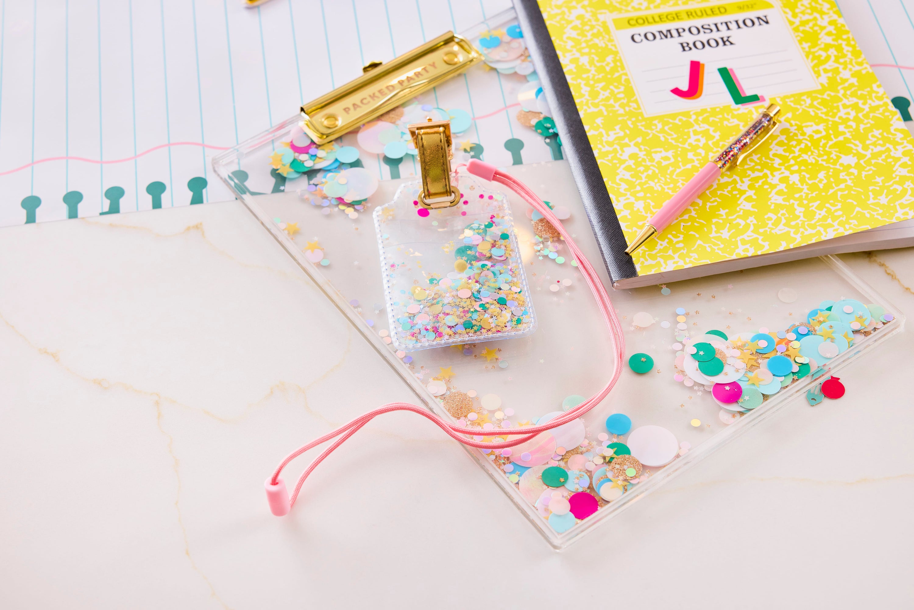 Confetti Filled Lanyard & Luggage Tag