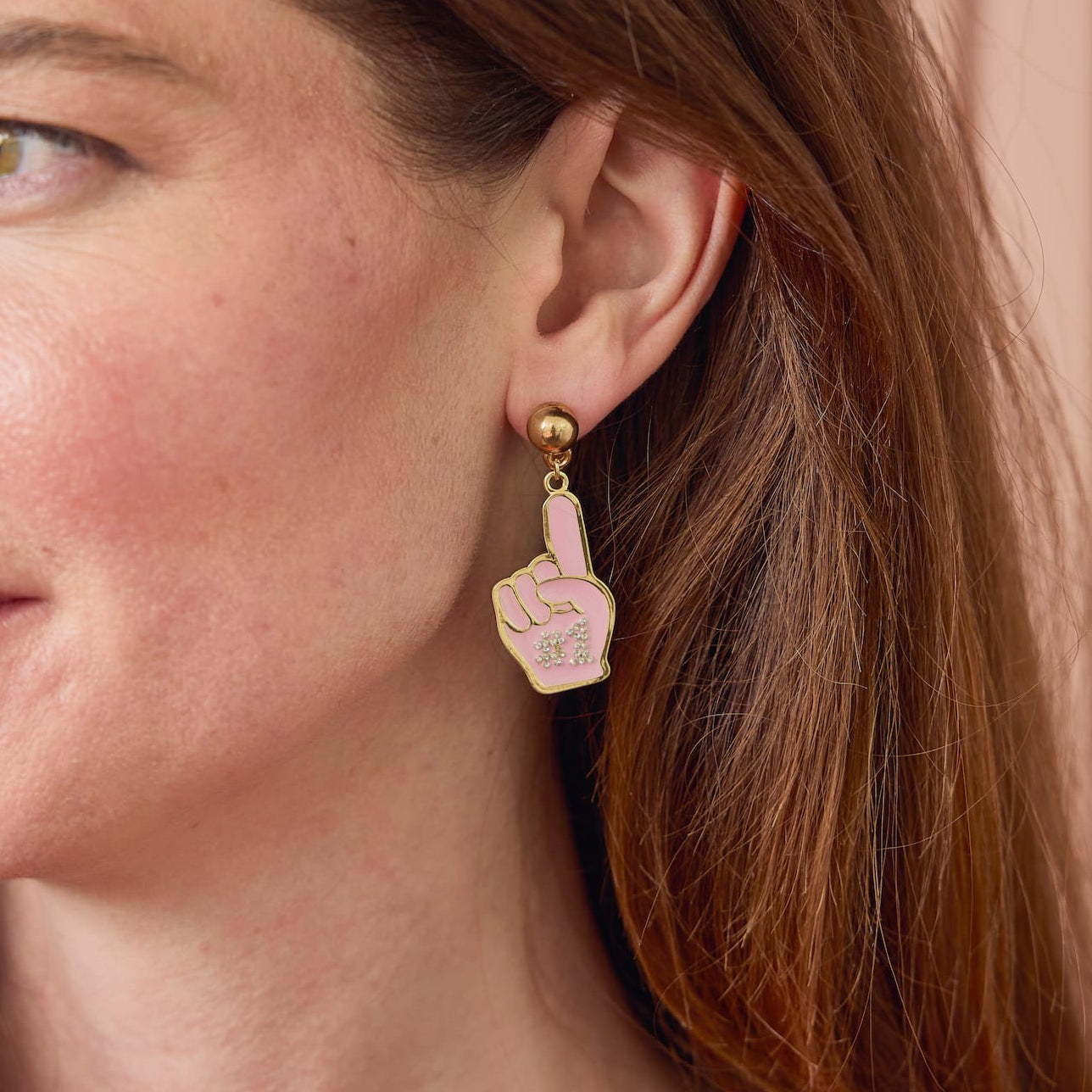 Pink Foam Finger Dangle Earrings