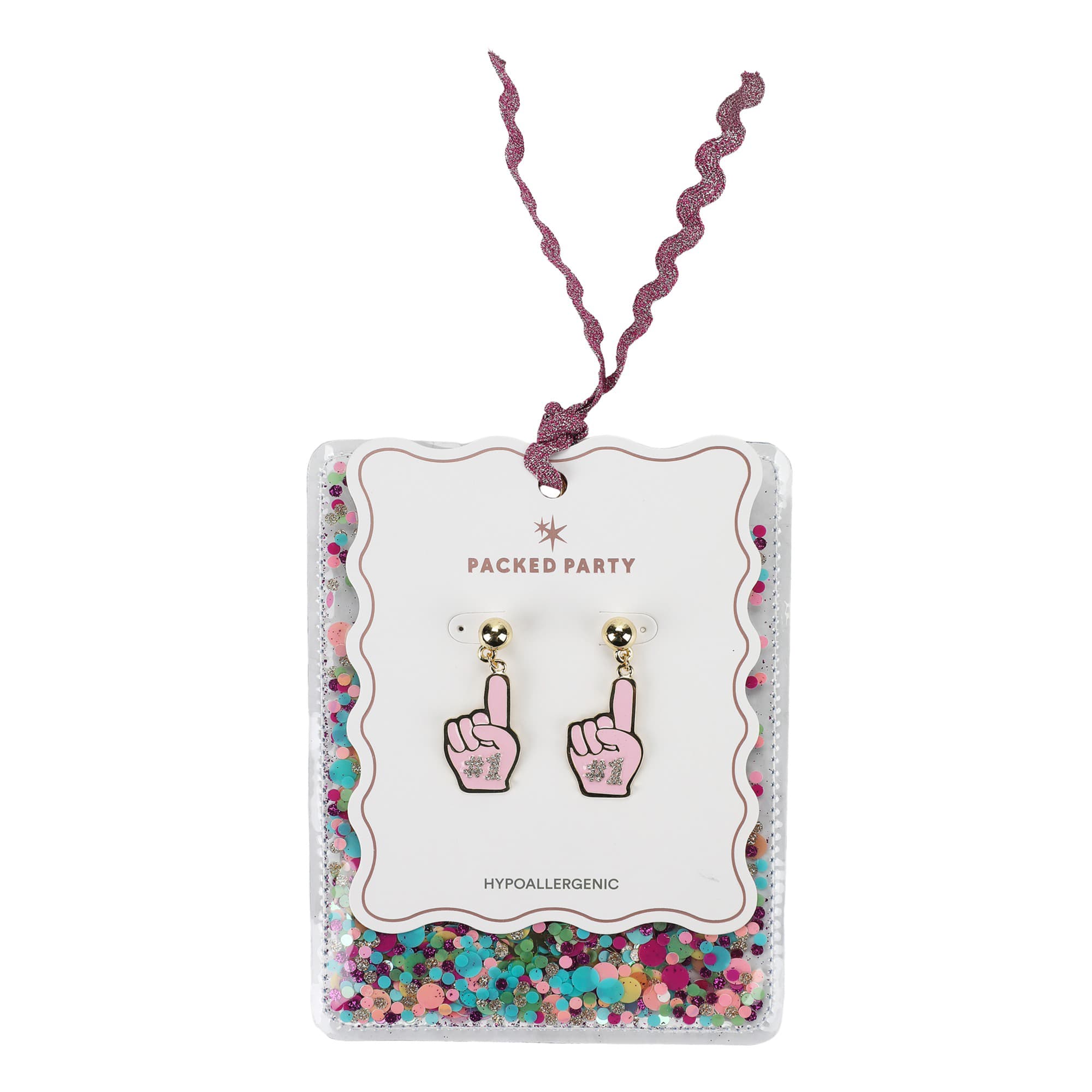 Pink Foam Finger Dangle Earrings