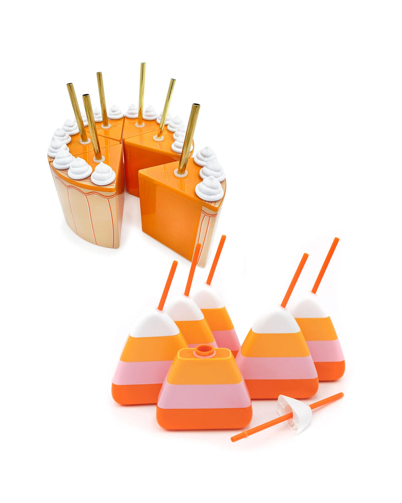 Pumpkin pie sipper and candy corn sipper set of 6 each together drink cup holders.