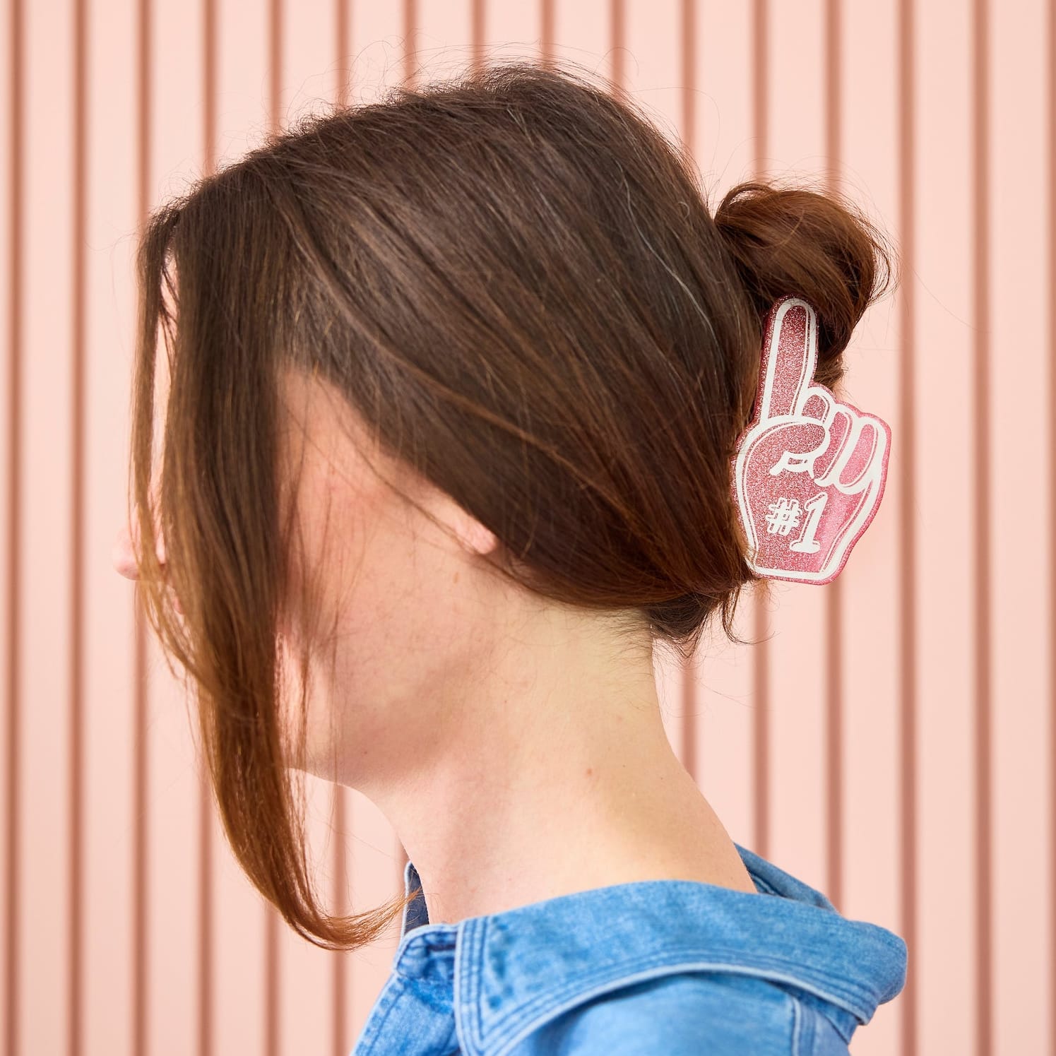 Pink Foam Finger Glitter Hair Claw Clip