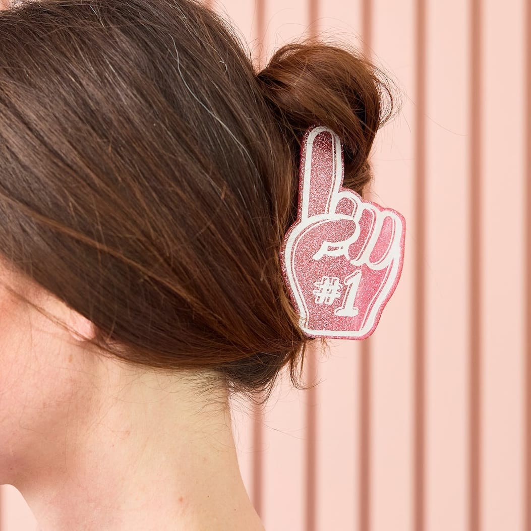 Pink Foam Finger Glitter Hair Claw Clip