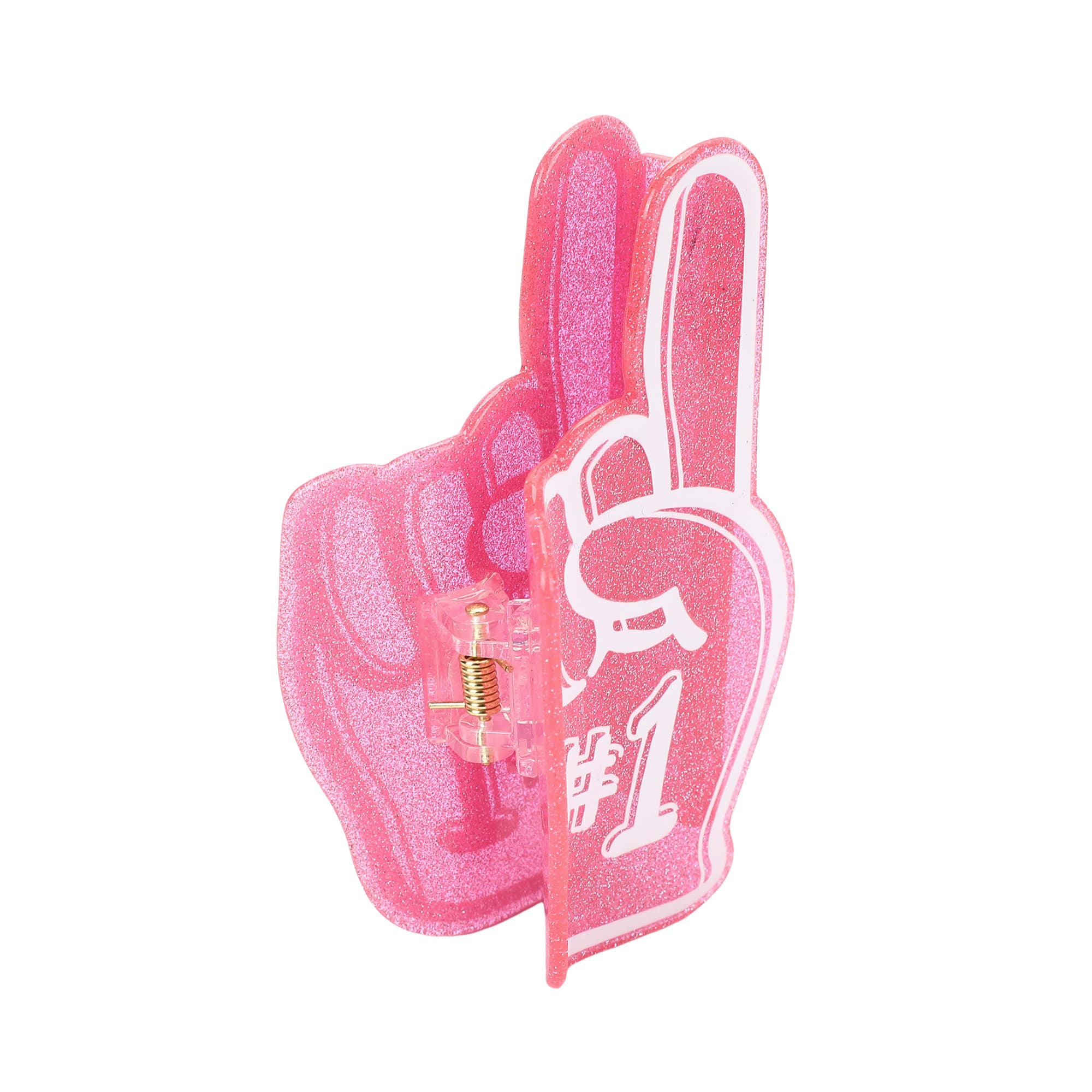 Pink Foam Finger Glitter Hair Claw Clip