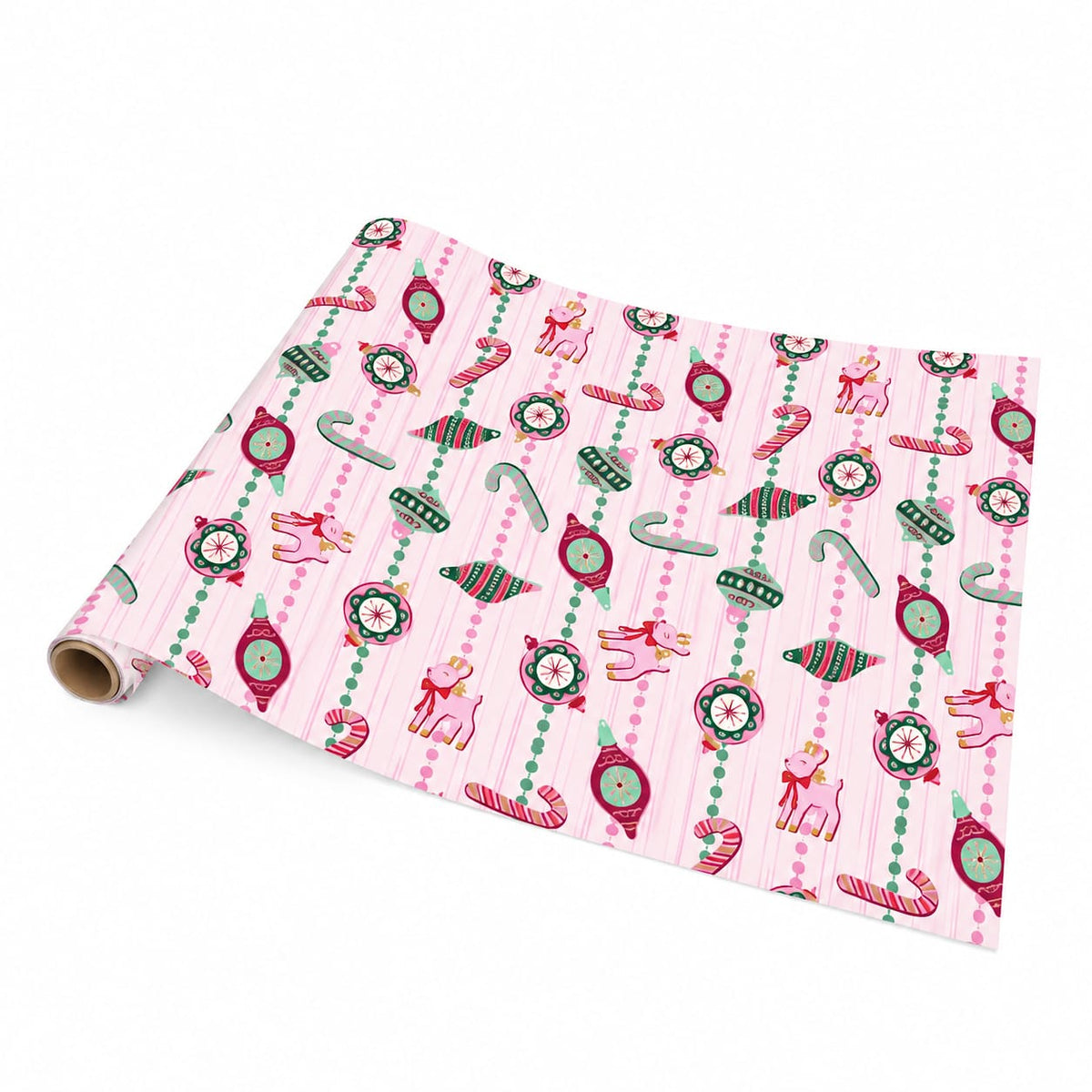 Pink Vintage Christmas Paper Table Runner (25 ft, cut to fit)
