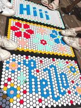 3 doormats displaying flowers, hi and hello designs perfect for doorstep and cute front door decorations!