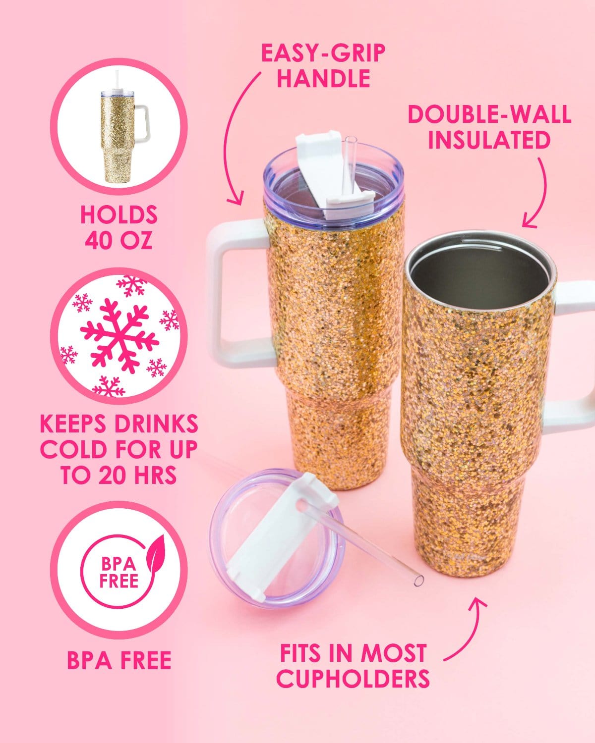 Gold Glitter Stainless Steel Tumbler