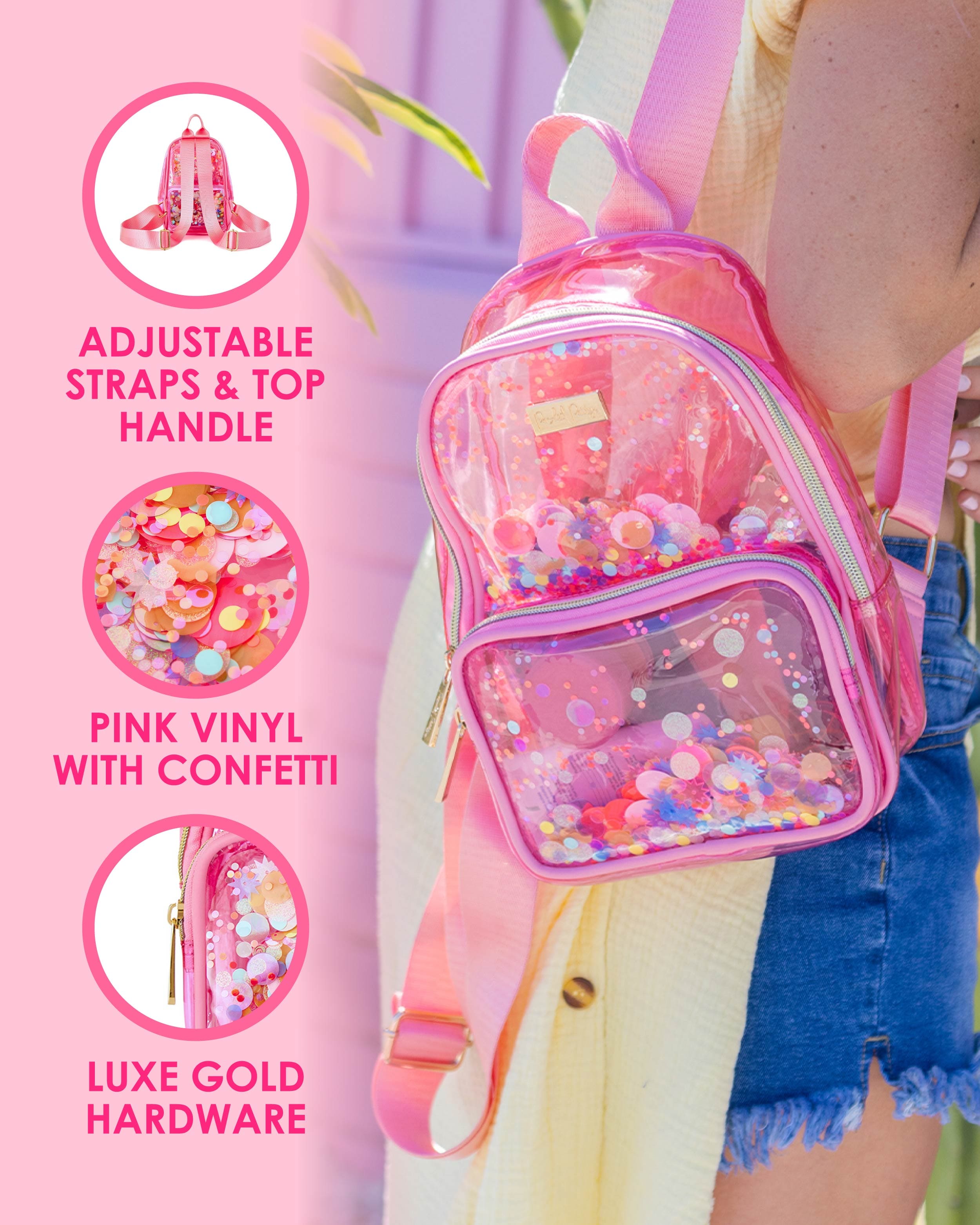 Mini Pink Confetti Clear Backpack – Packed Party Mini Pink Confetti Clear Backpack – Packed Party