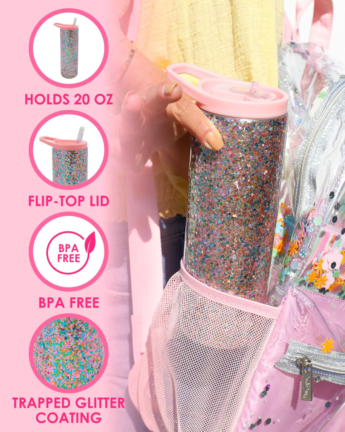 Glitter Stainless Steel Tumbler with Straw