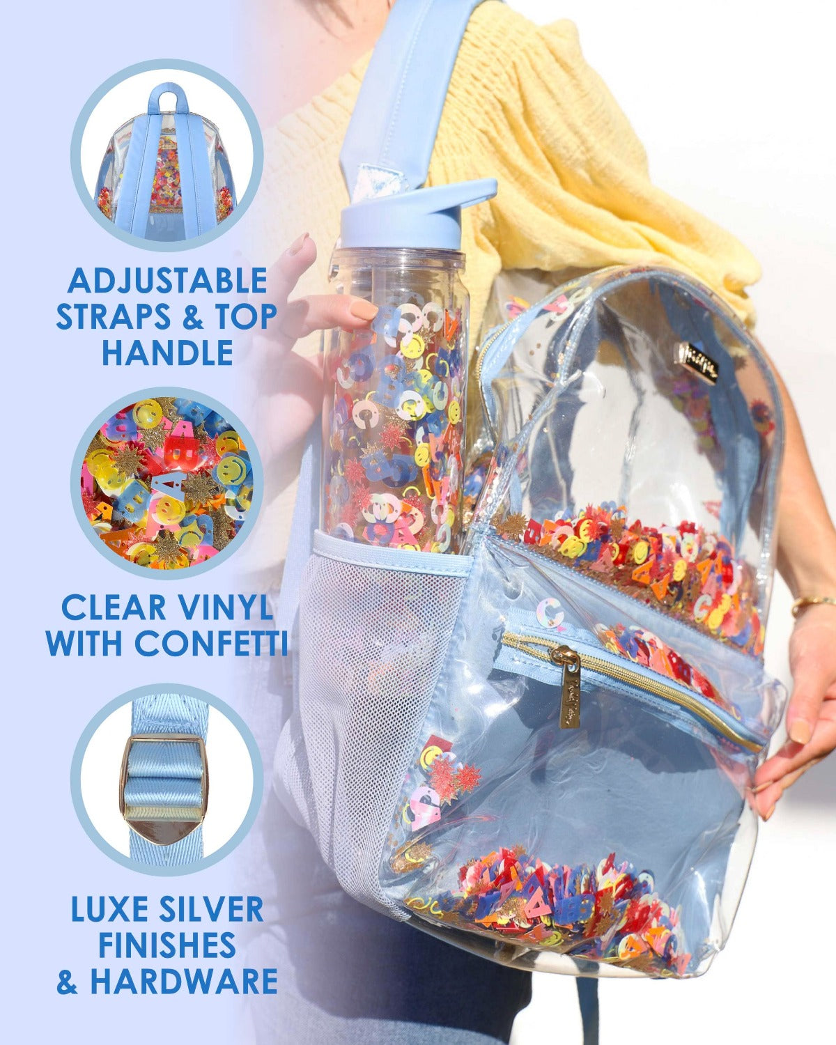 Little Letters Standard Blue Clear Backpack