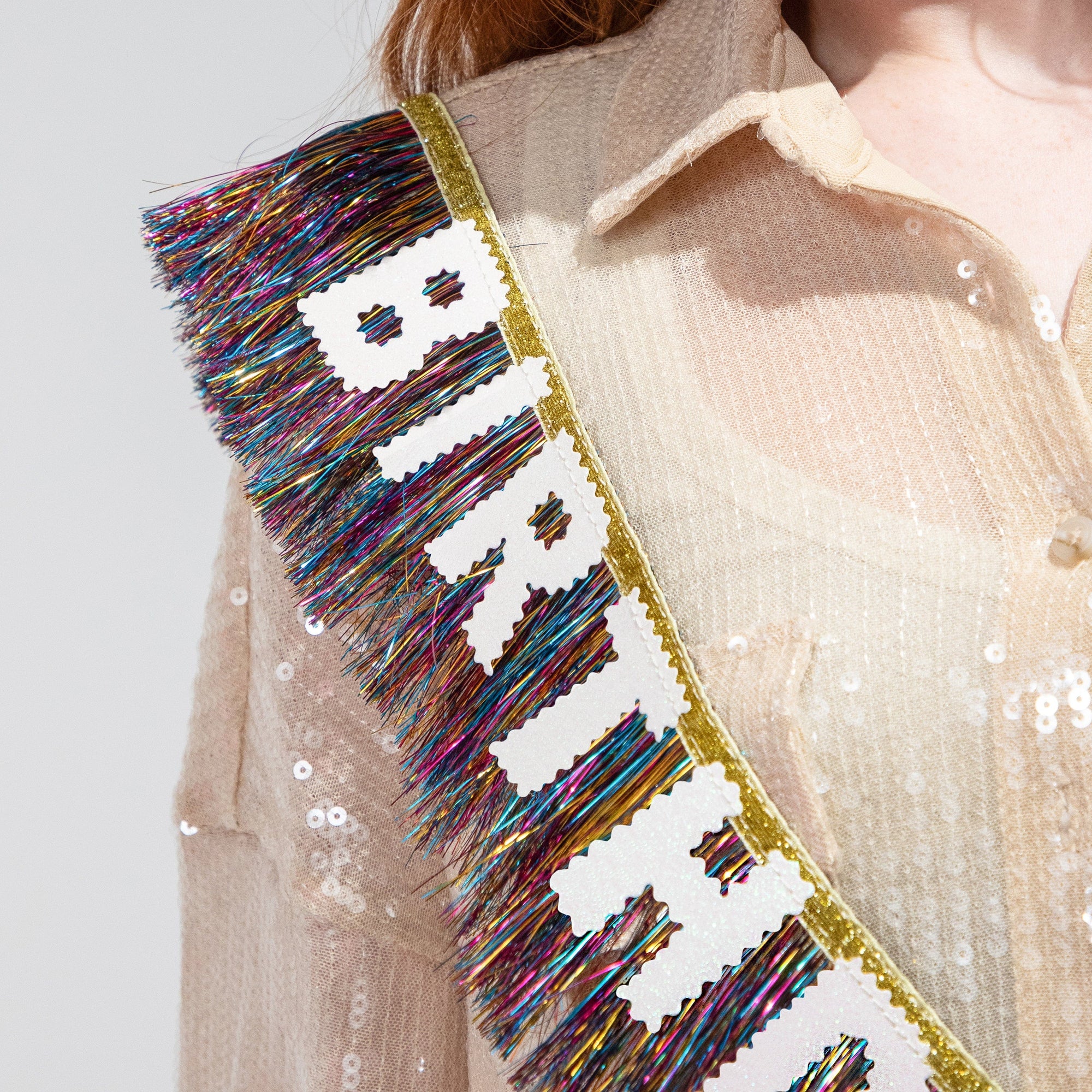 Birthday Vibes Tinsel & Glitter Sash