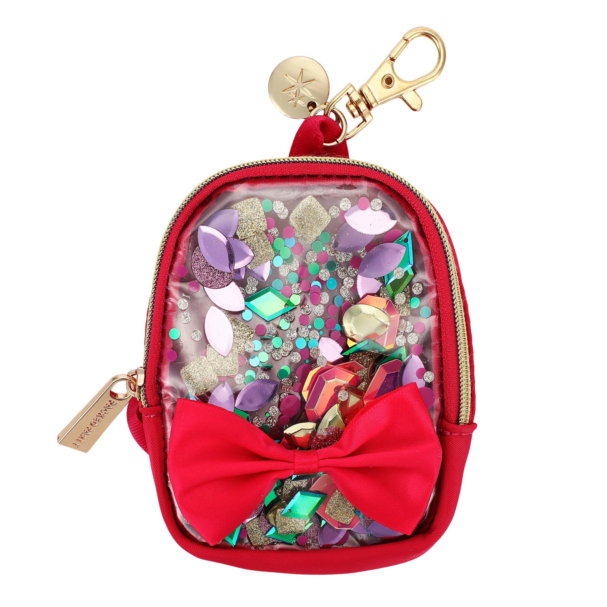 Mini Clear Bow & Jewels Confetti Backpack Bag Charm