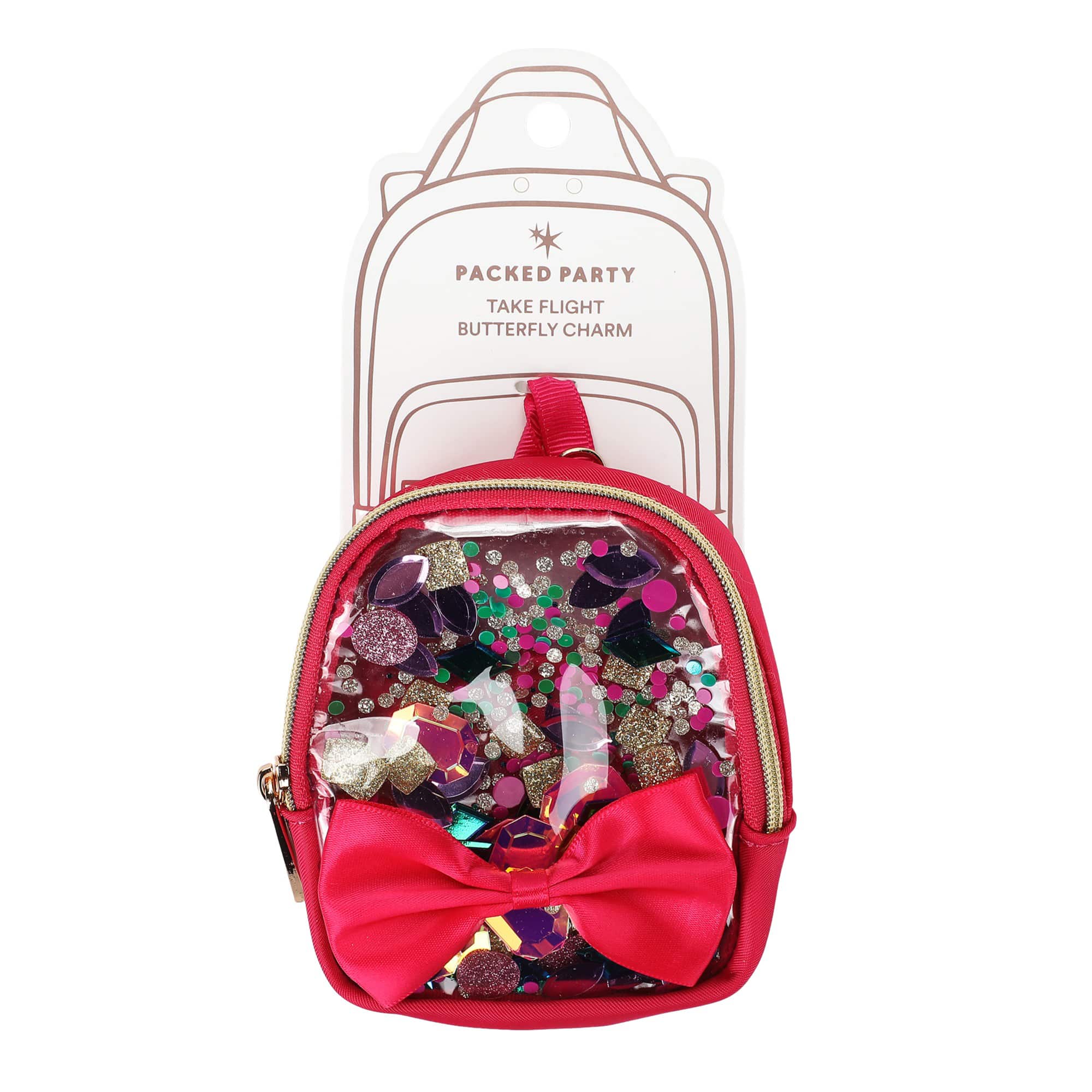 Mini Clear Bow & Jewels Confetti Backpack Bag Charm