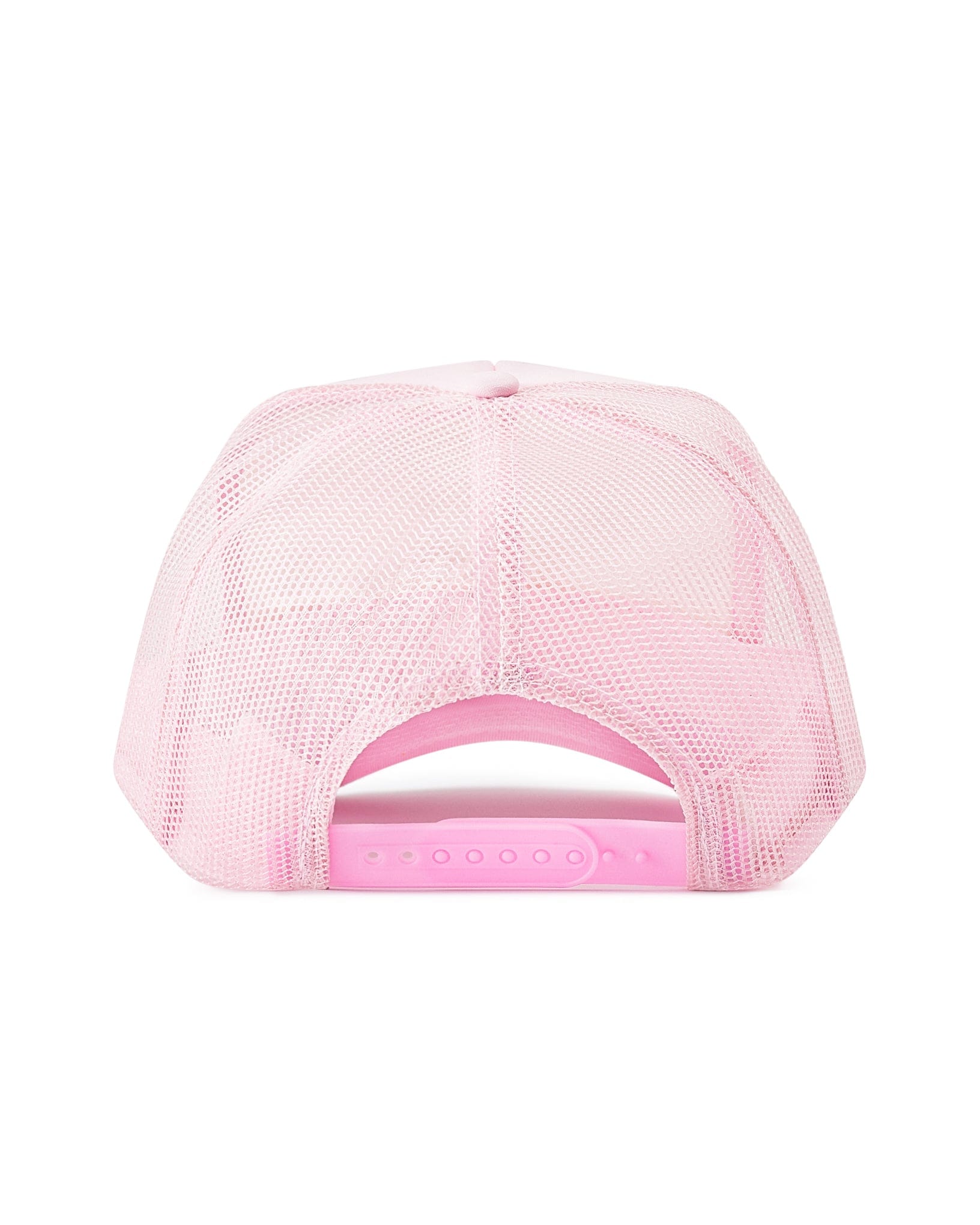 adorable pink trucker hat with unique upside down smile cherries on green stem