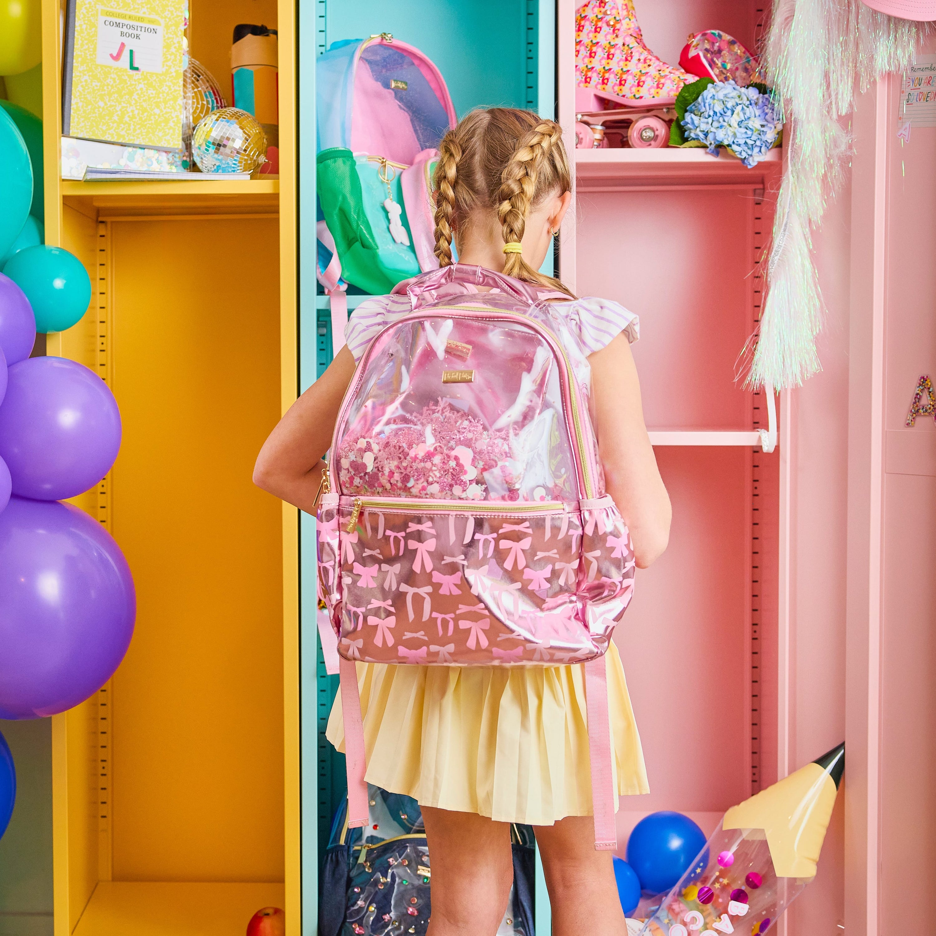 Pink Bow Confetti Backpack Bundle (Backpack, Lunchbox & Pouch)