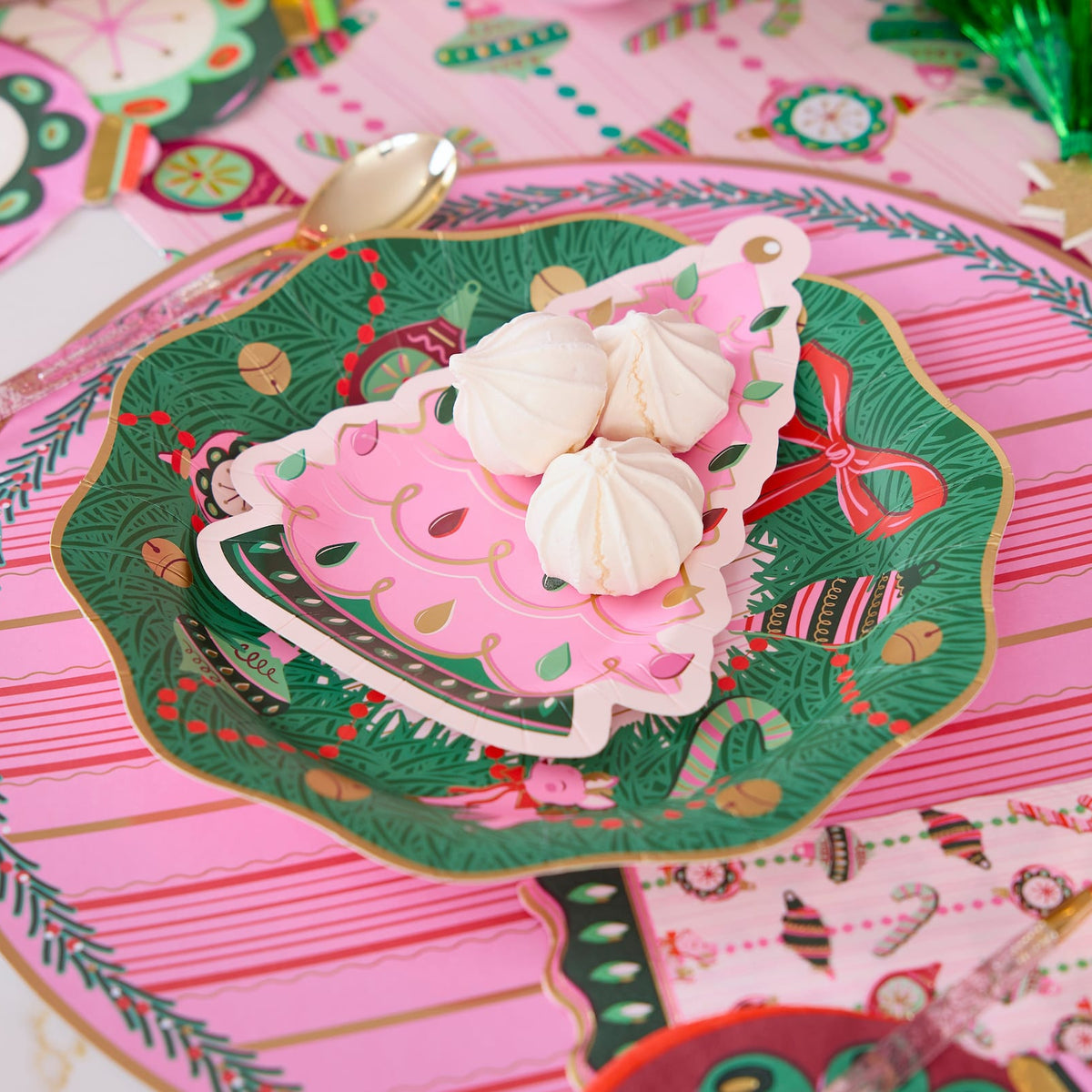 Pink Vintage Christmas Tree Dessert Plates (10 ct)