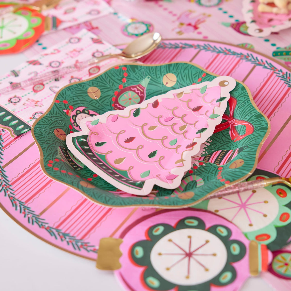 Pink Vintage Christmas Tree Dessert Plates (10 ct)