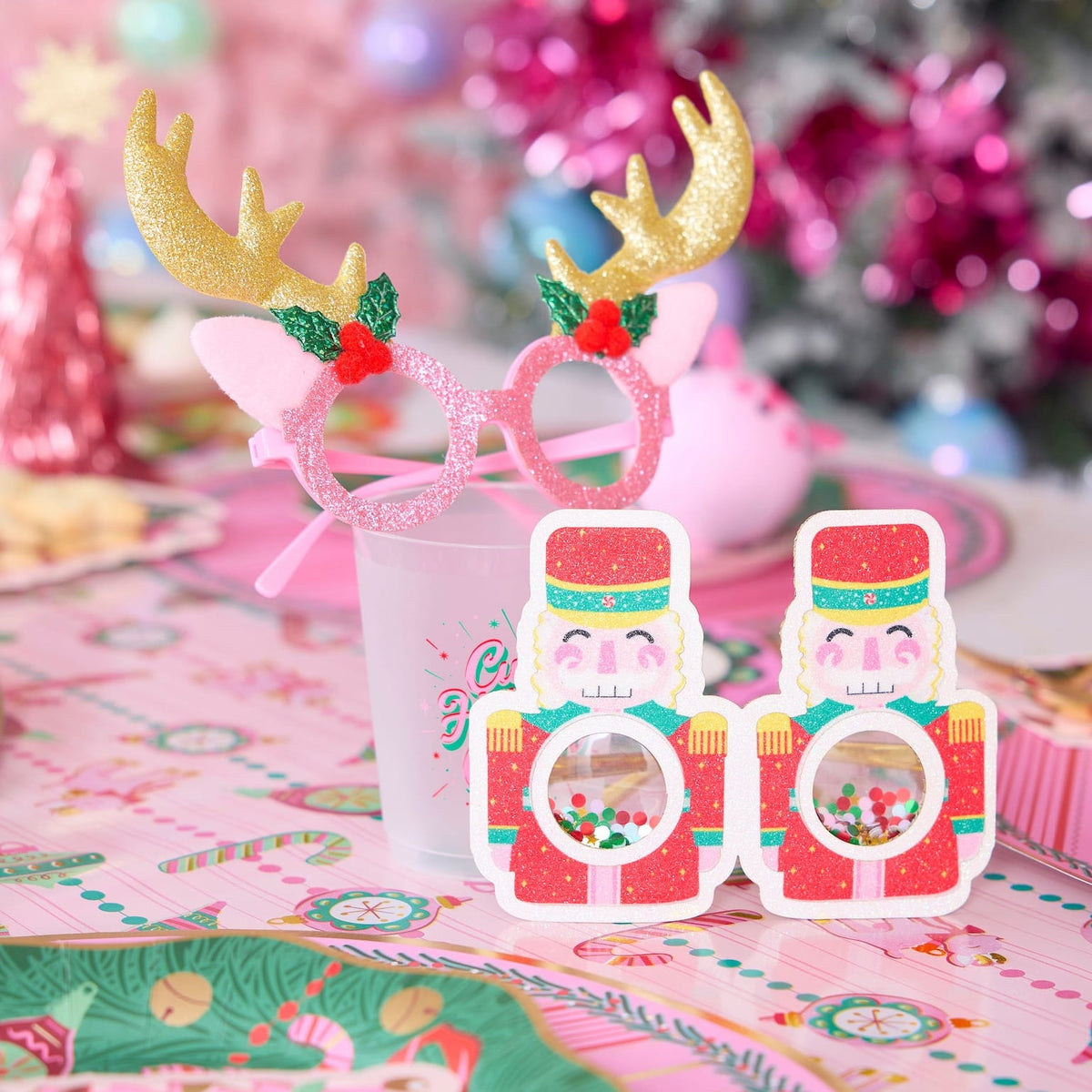 Pink Reindeer Novelty Glasses
