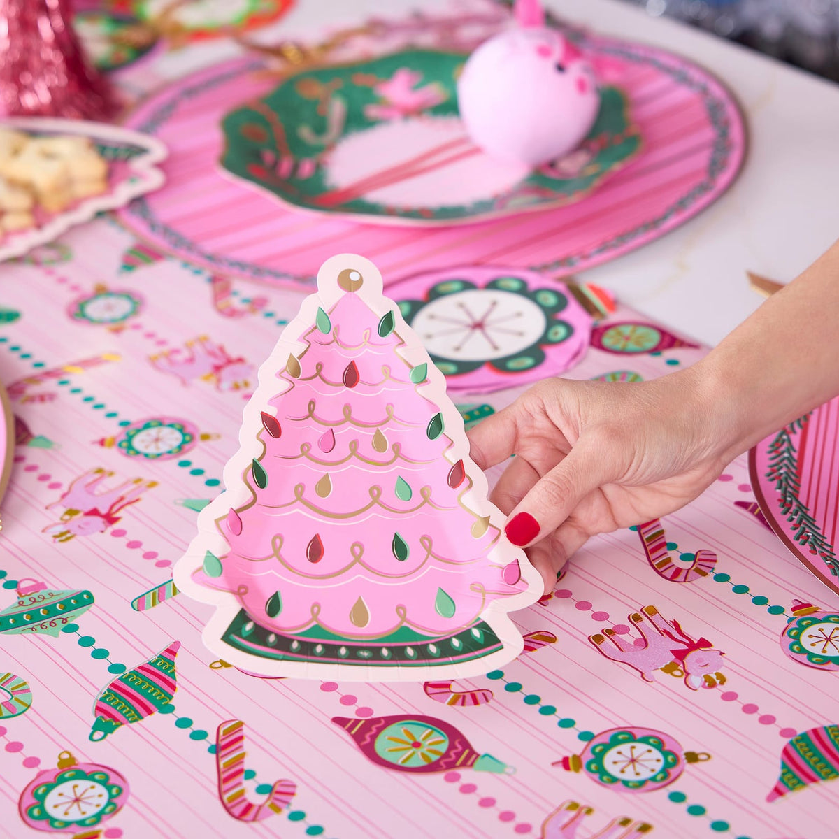 Pink Vintage Christmas Tree Dessert Plates (10 ct)