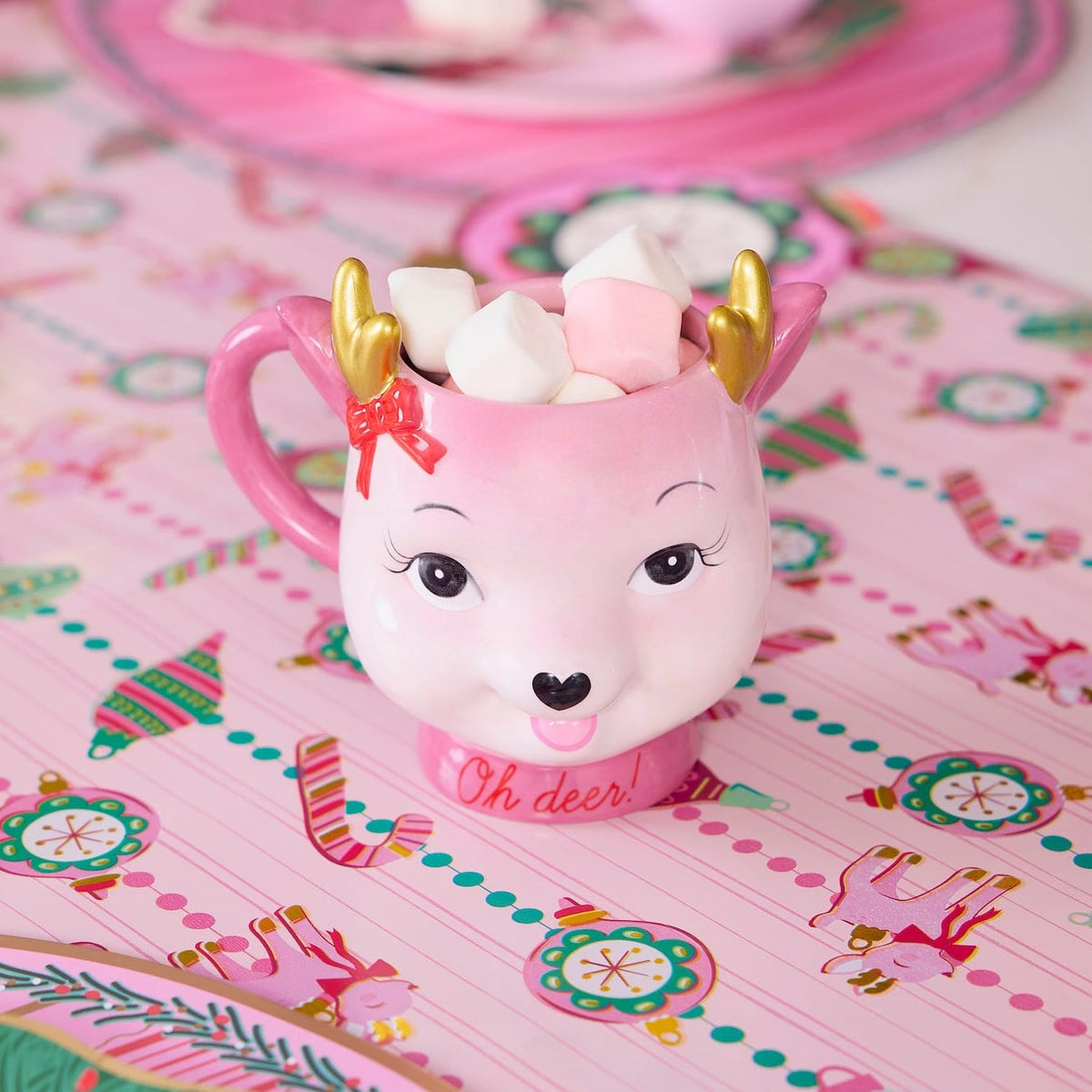 'Oh Deer!' Pink Reindeer Ceramic Holiday Mug
