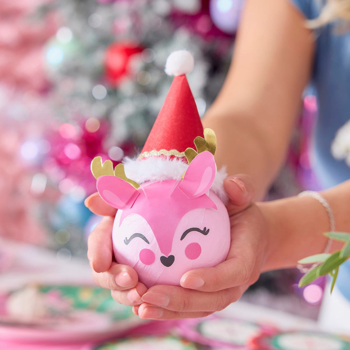 Pink Christmas Reindeer Surprise Balls