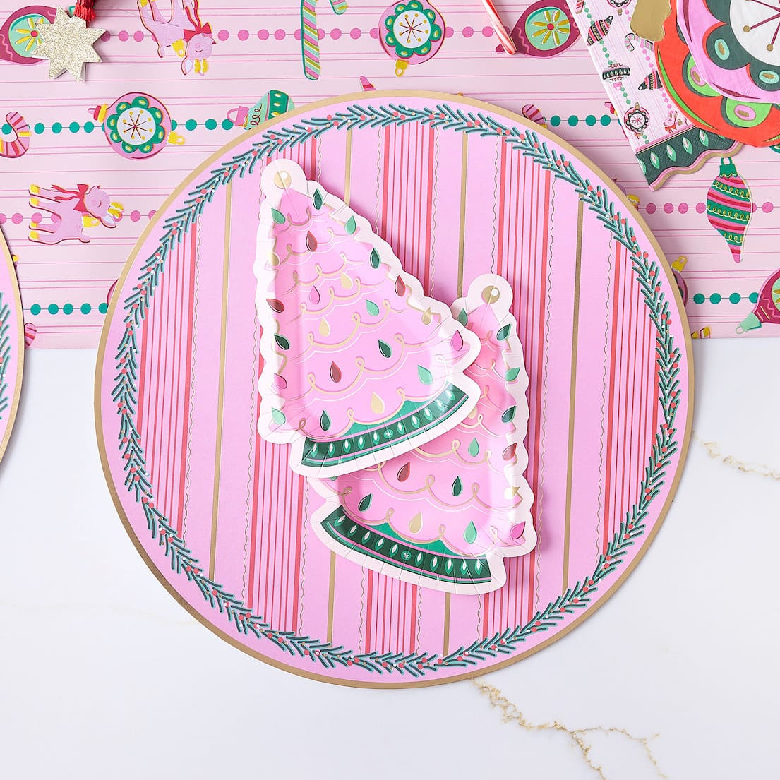 Pink Vintage Christmas Tree Dessert Plates (10 ct)