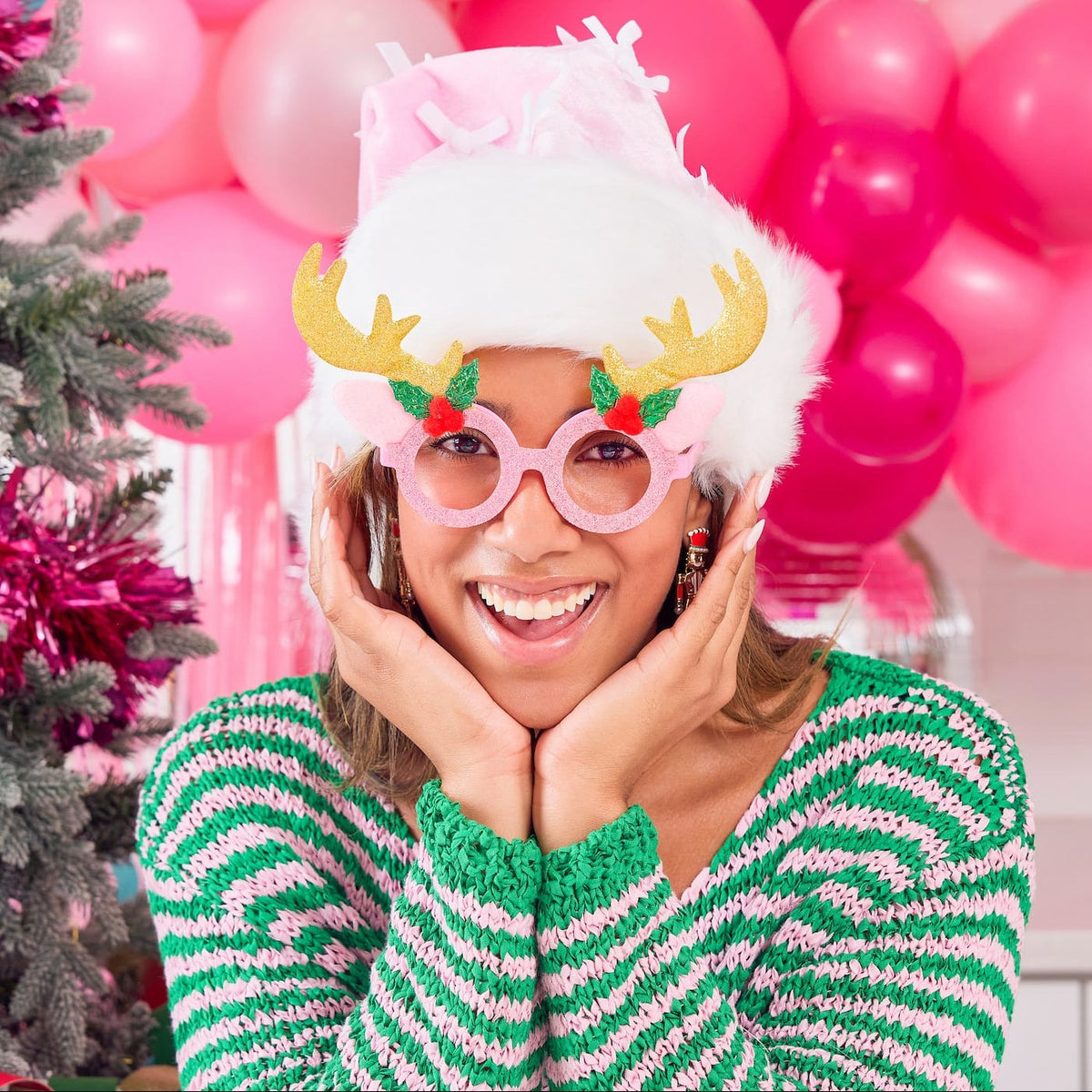 Pink Reindeer Novelty Glasses