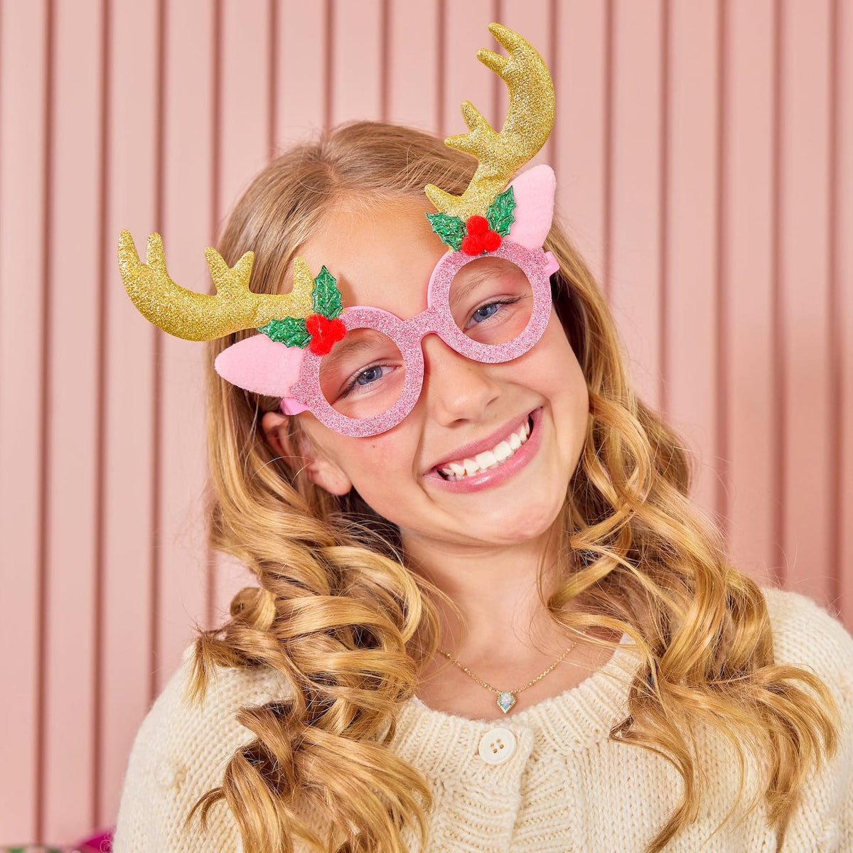 Pink Reindeer Novelty Glasses