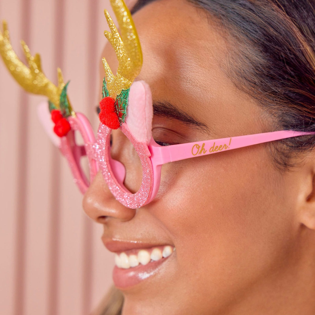Pink Reindeer Novelty Glasses