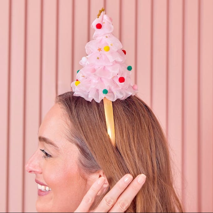 Pink Tulle Christmas Tree Novelty Headband