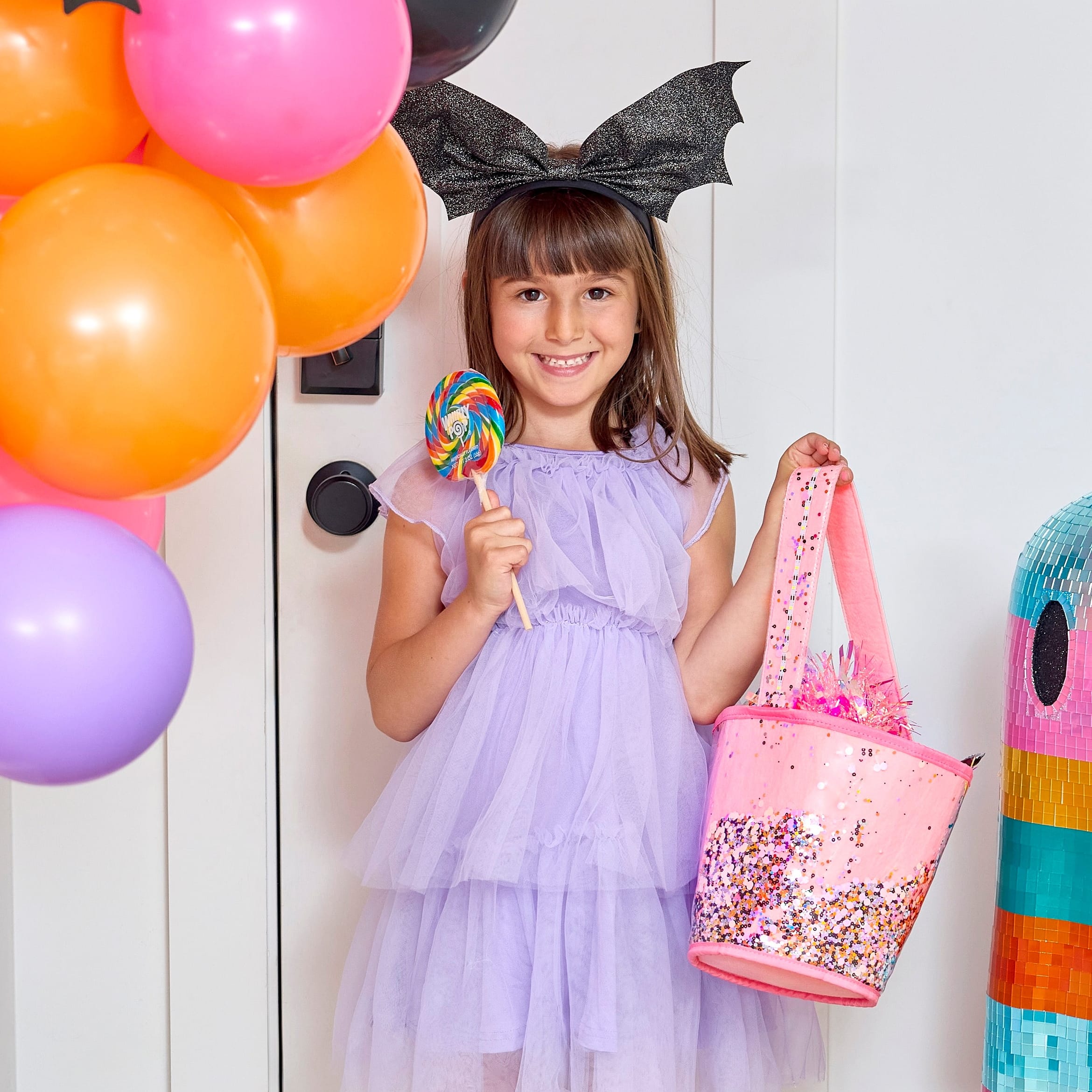 *Light Up* Confetti Trick-or-Treat Pink Halloween Candy Bucket