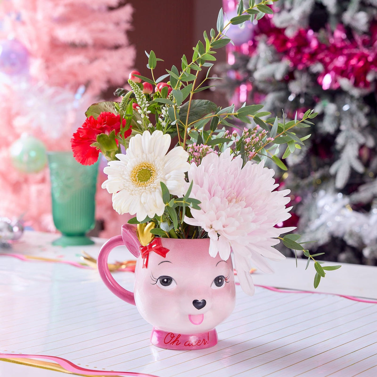 'Oh Deer!' Pink Reindeer Ceramic Holiday Mug