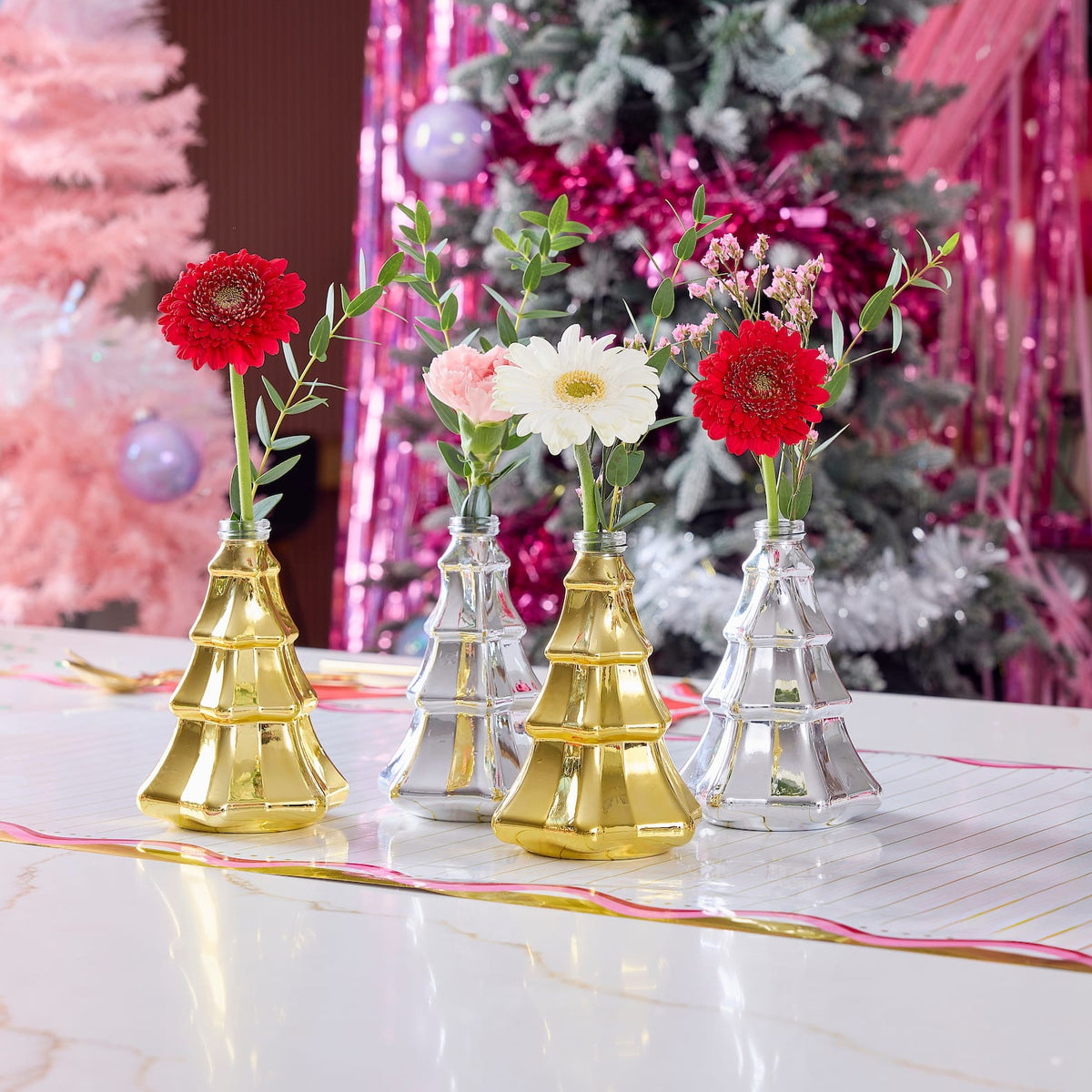 Glass Metallic Christmas Tree Sipper Set (4 ct)