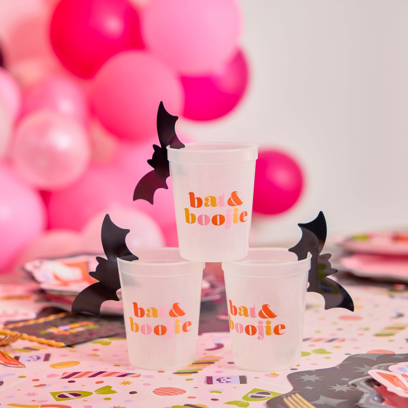Bat & Boojie Glow-in-the-dark Halloween Cups with Bat Drink Markers (8 ct)